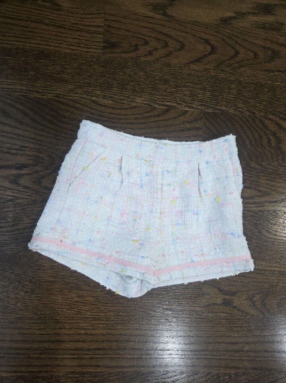 NWT Janie and Jack Pastel Tweed High-Waist Shorts with Pink Trim Sz.2T